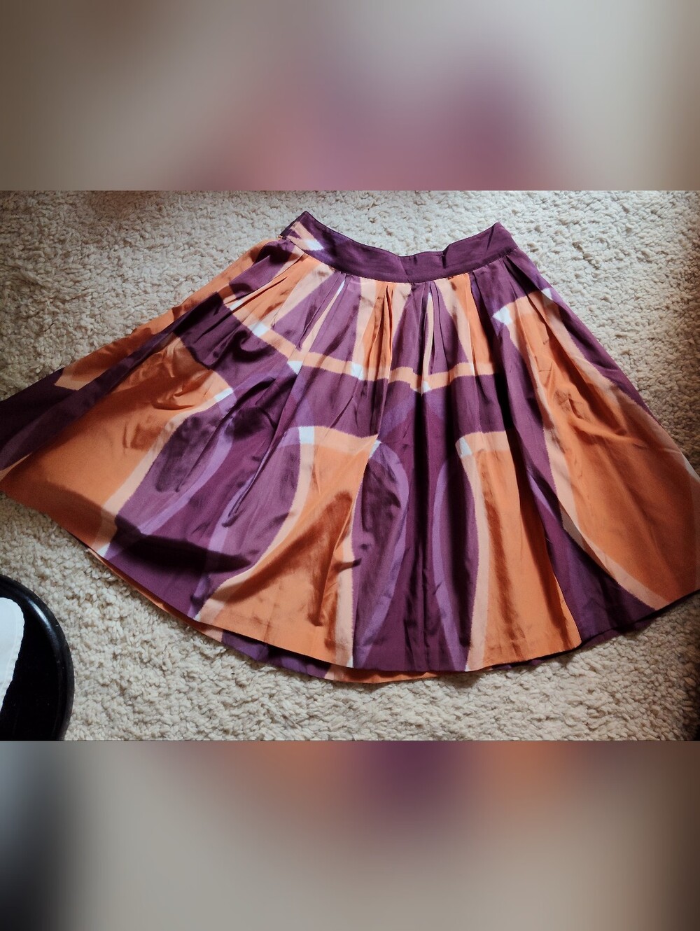 Club Monaco Full Silk Cotton A-Line Skirt in Purple and Orange